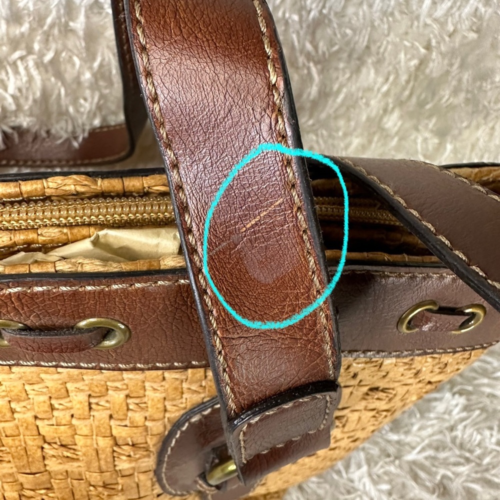 Fossil Woven Tan Straw Brown Leather Trim Tote Shoulder Bag - NWOT - Picture 3 of 7